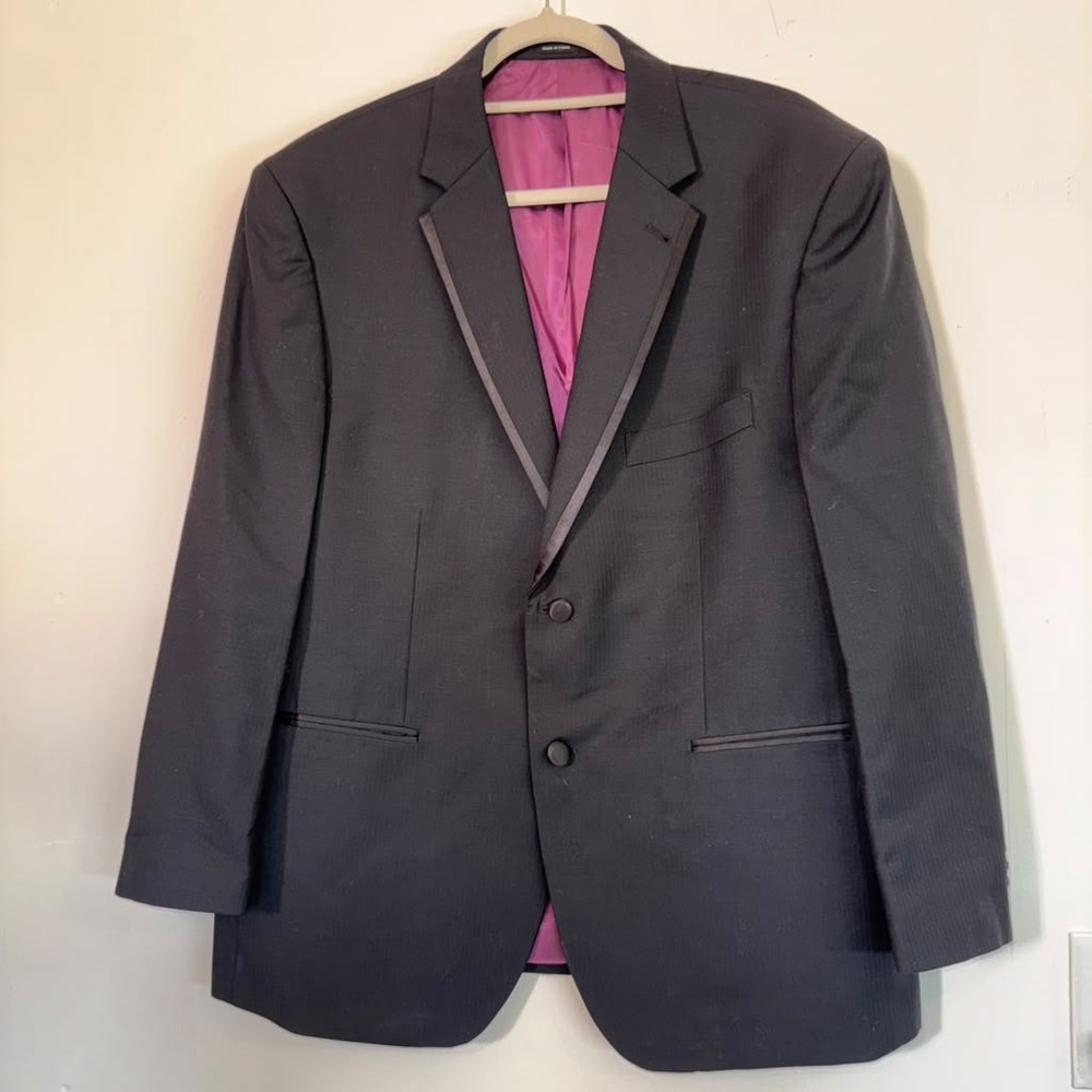 Custom Made Men's Size 44S Formal Tuxedo Blazer Jacket Satin Lapels 100% Wool